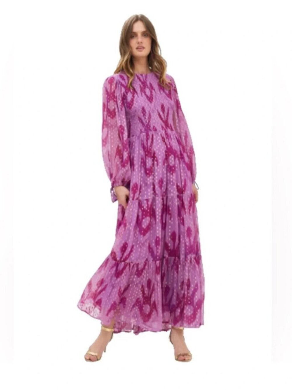 Oliphant Smocked Maxi Dress Lilac Chitka Metallic SZ S NWOT Boho Party